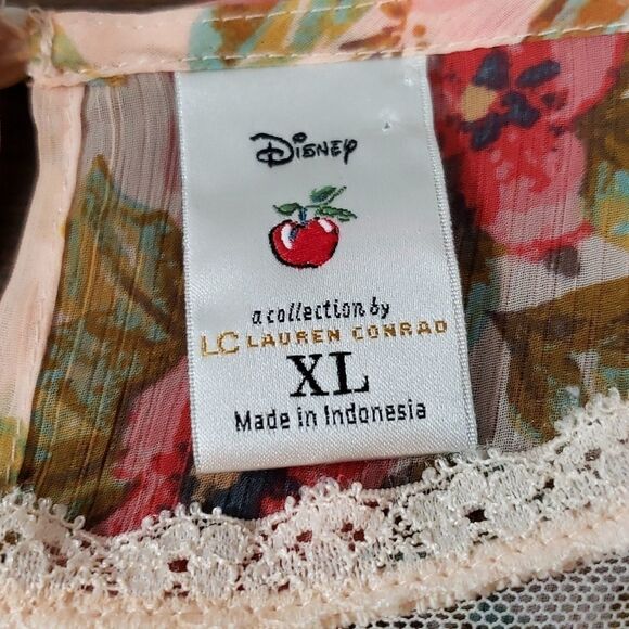 Disney x‎ Lauren Conrad Snow White Sheer Floral & Bird Lace Neck Top Shirt XL - Picture 5 of 11